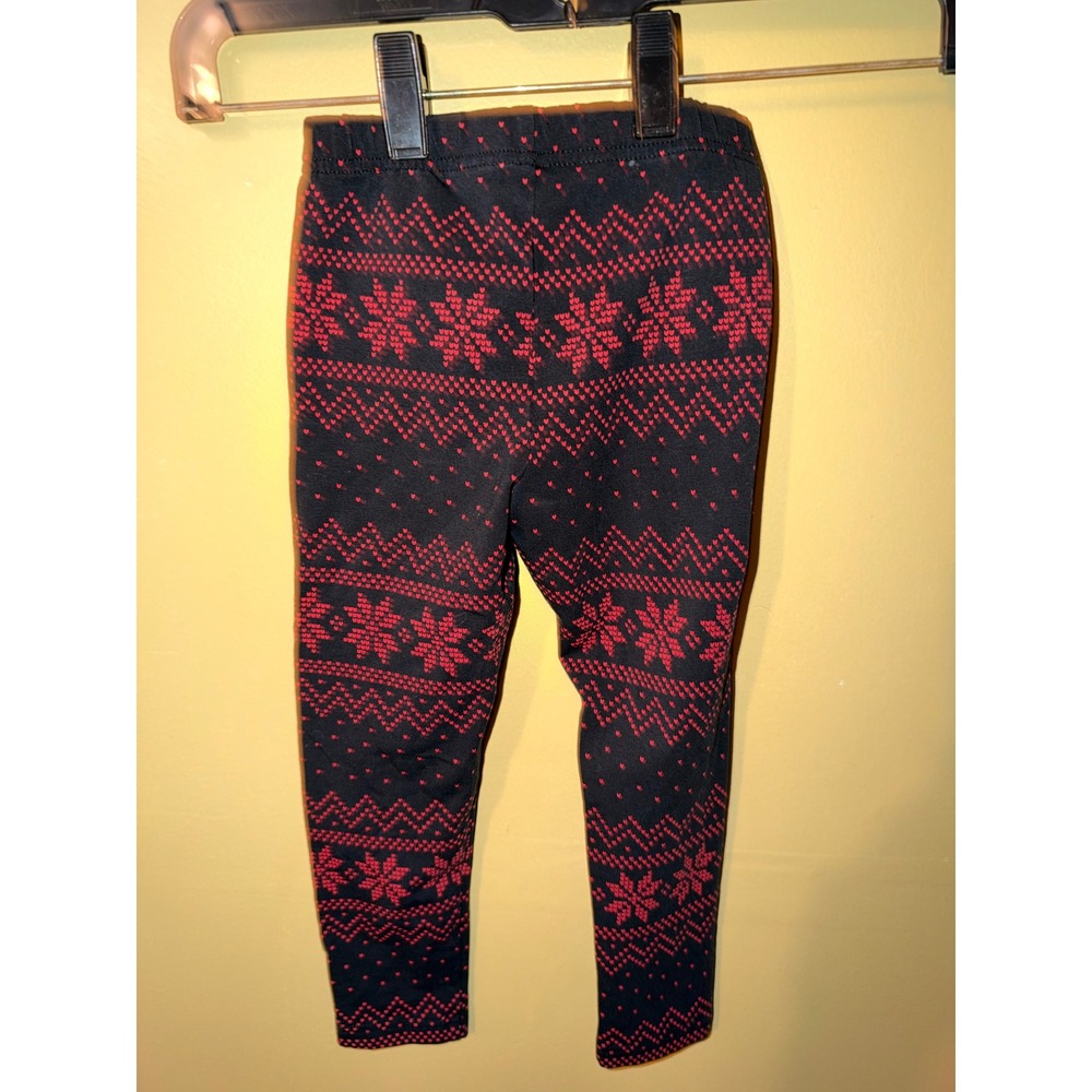 Polo Ralph Lauren Girls Black Red Fair Isle Snowflake Leggings Size 4 4T